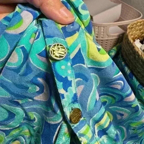 Lilly Pulitzer Elsa Silk Women’s Top Sea Blue Lillys Lagoon 100% silk - Picture 9 of 10